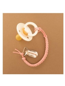 Braided Pacifier Clip - Pink Leather