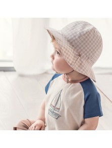 Baby Gingham Reversible Hat - Beige