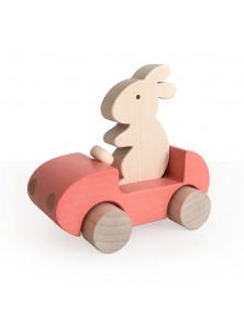 Briki Wooden Push Along Bunny Car - Coral